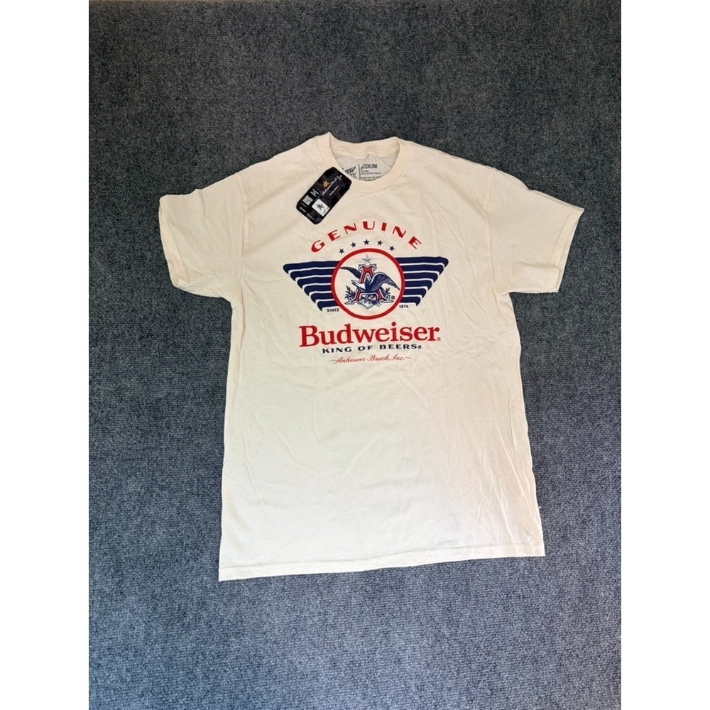 NWT Anheuser Busch Beer Budweiser Short Sleeve T Shirt Brew City Cream Mens Sz M